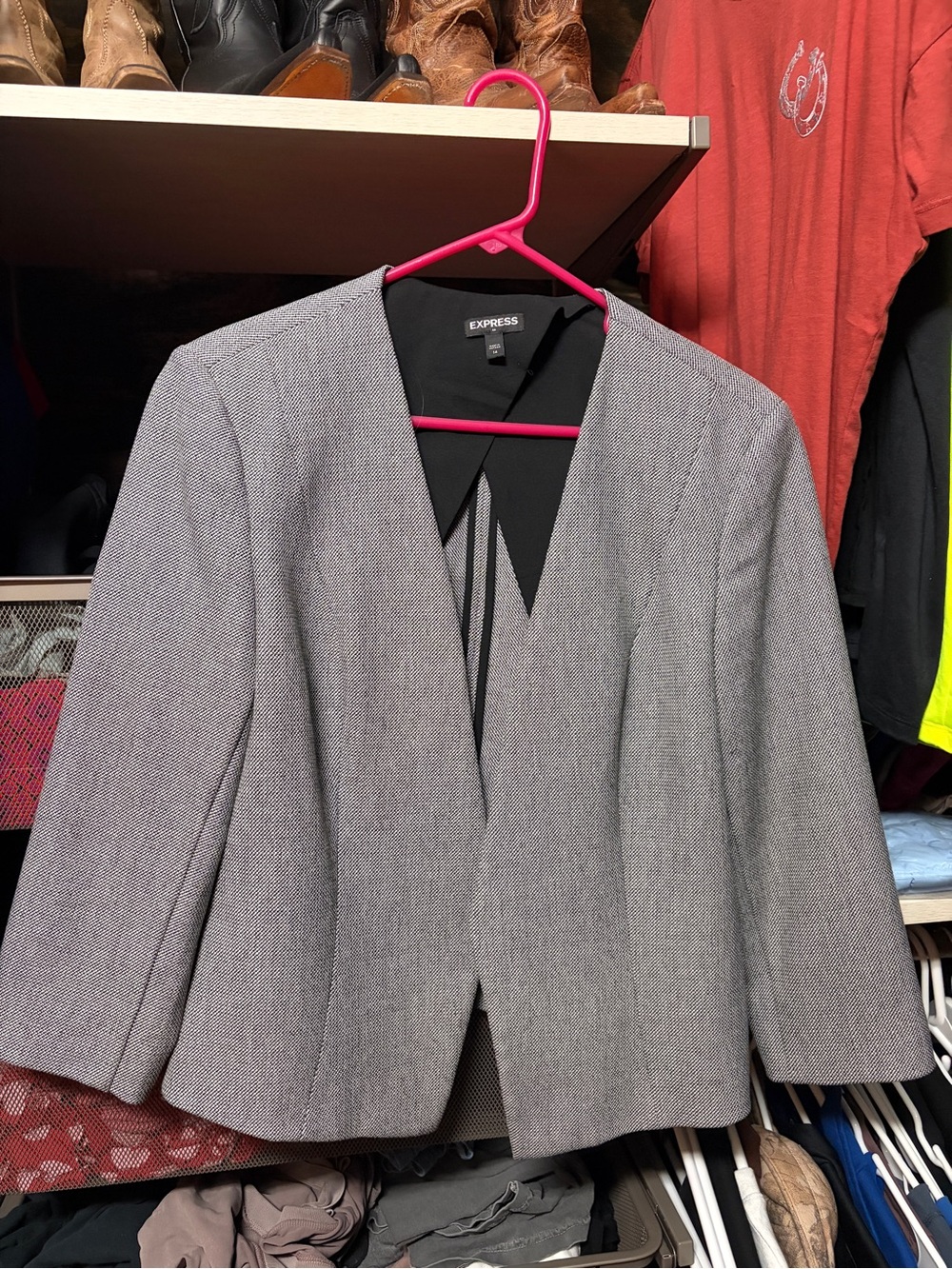 Express Gray Herringbone Collarless Blazer
